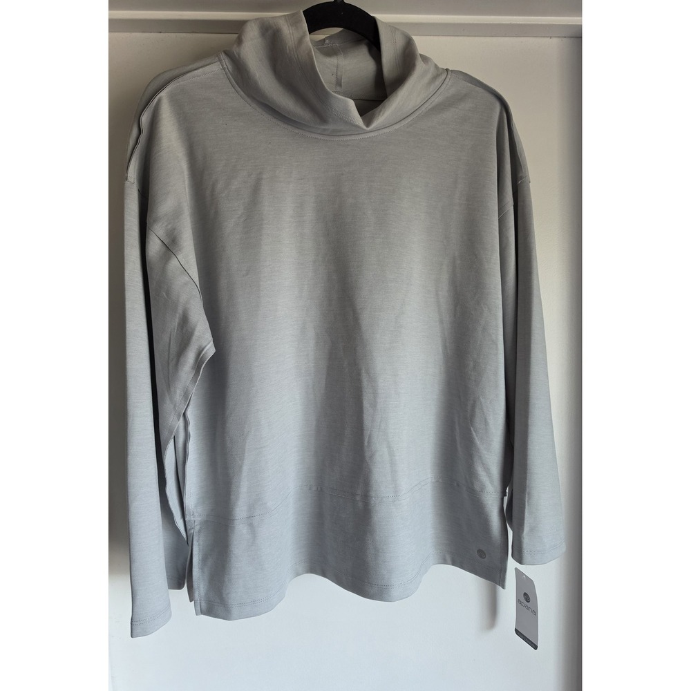 NWT Apana Women M Cowl Neck Pullover Sweater Light Grey Casual Athleisure Top